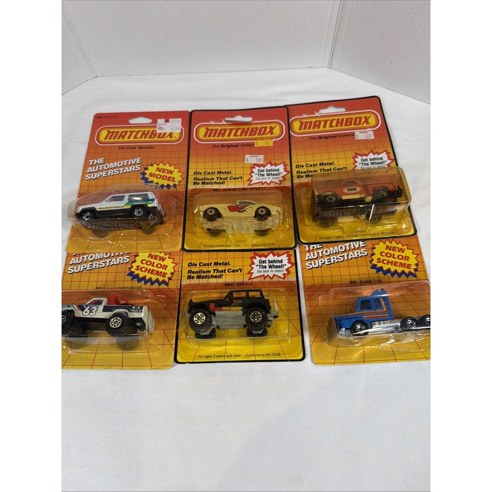 Vintage Matchbox Superfast Sealed Carded Lot of 6 Cars Trucks Jeep Corvette